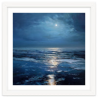 Midnight Blue Moonlit Seascape