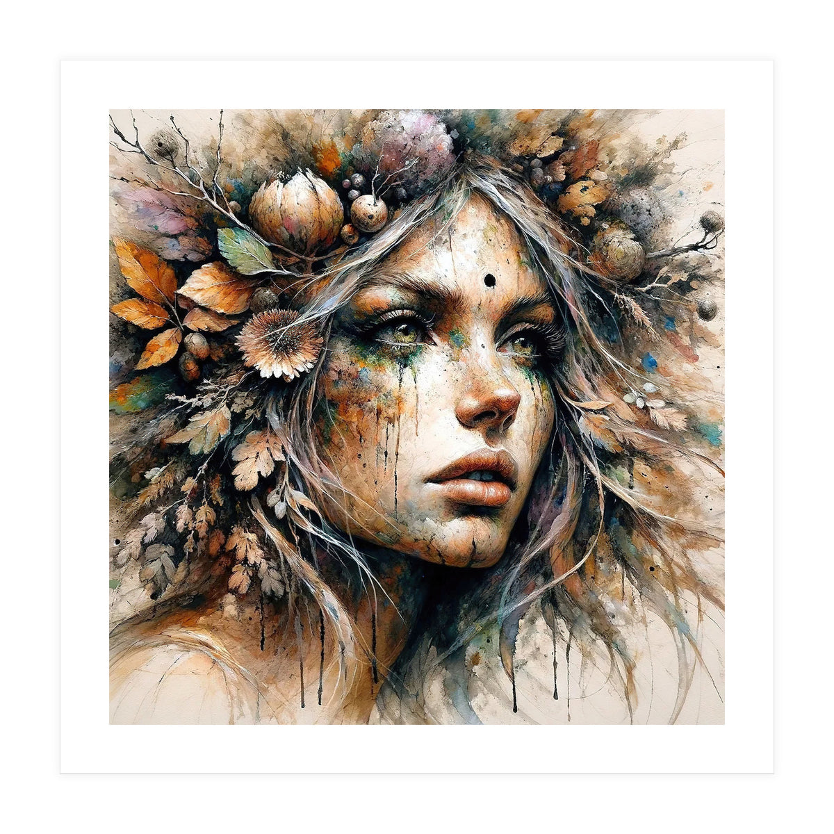 Harvest Crown Druid Woman Portrait (Print Only)