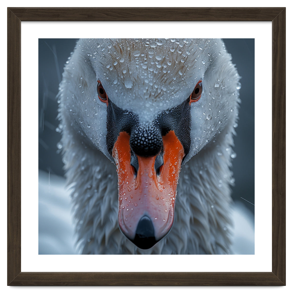 Close Up Of A Swan's Face With Water Droplets