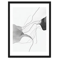 Abstract Black And White Flowing Lines And Shapes On White Background