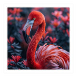 Vibrant Flamingo Portrait With Tropical Foliage (Print Only) thumbnail