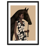Woman In Bold Print With Black Horse thumbnail