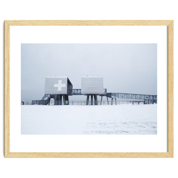 First aid house in the winter seascape