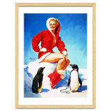 Pinup Sexy Woman Posing With Two Penguins thumbnail