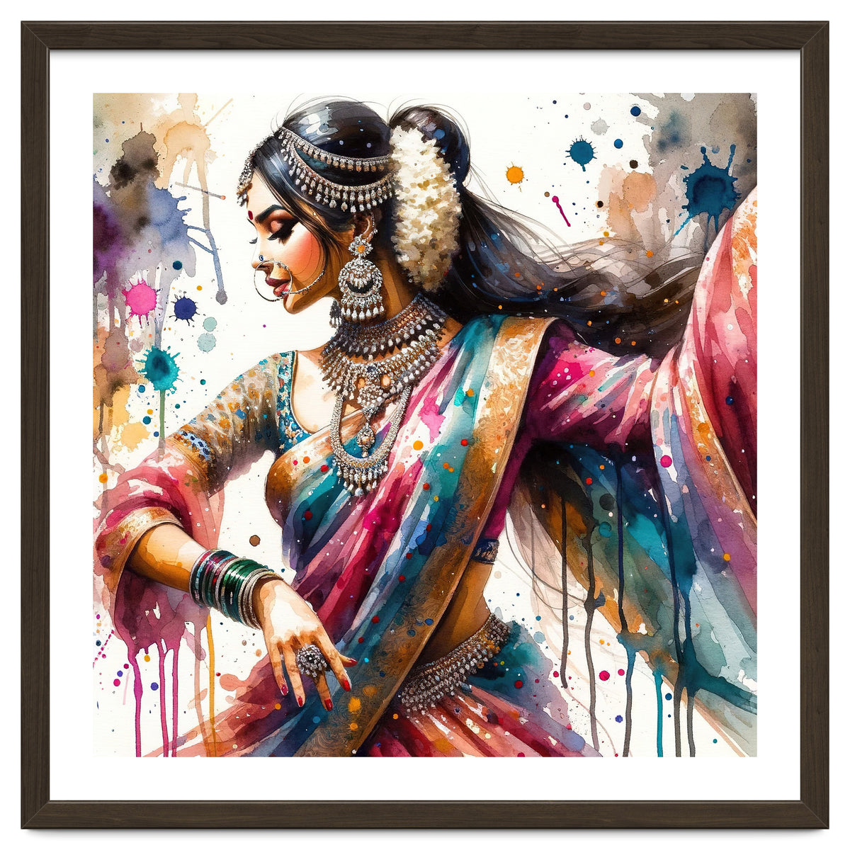 Hindu Woman Dancer With Jewelry And Sari