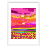 Two Suns, Pink Nature Painting Sky, Maximalist Landscape Pop Of Color Eclectic, Sunrise Sunset Meadow Boho Modern Contemporary thumbnail