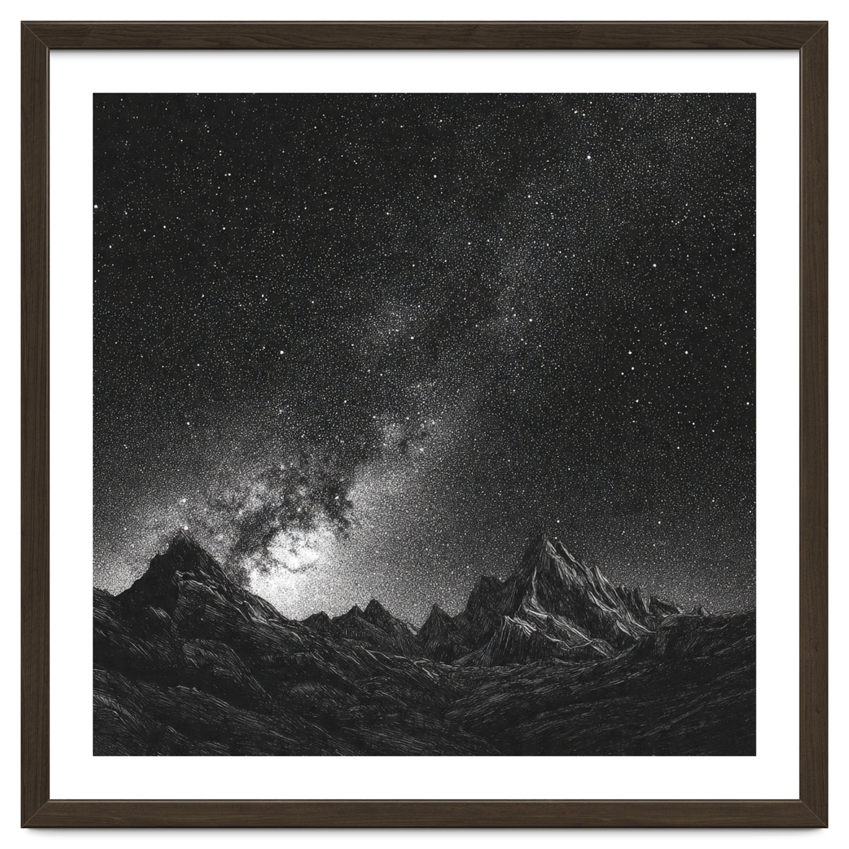 Starlit Mountain Majesty: Detailed Monochrome Milky Way