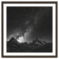 Starlit Mountain Majesty: Detailed Monochrome Milky Way