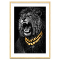 Bejweled hyper-realistic lion photography,diamond fangs portrait