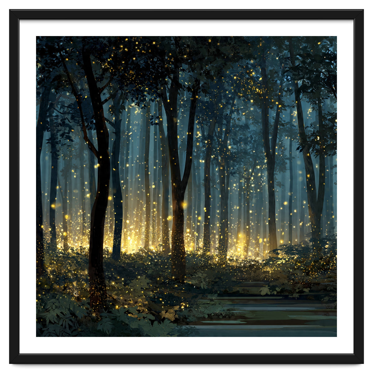 Enchanted Midnight Forest with Glowing Fireflies