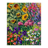 Vibrant Summer Sunflower and Iris Meadow Oil Painting (Print Only) thumbnail