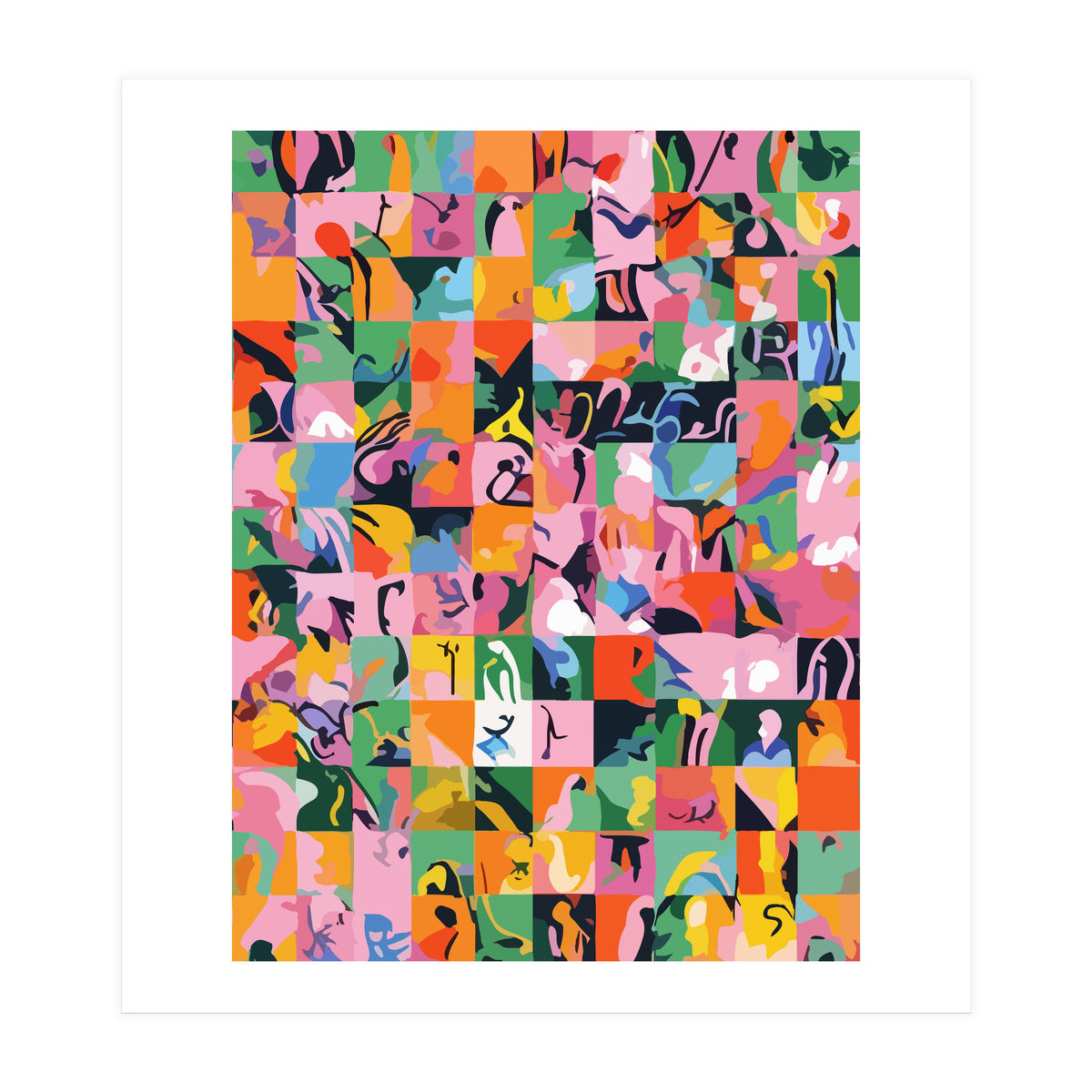 Life On A Checkboard, Abstract Maximalism Eclectic Painting, Bohemian Pop Of Color Illustration (Print Only)