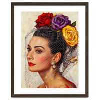 Audrey Hepburn, Impasto Floral Veil Portrait, Classic Hollywood Oil Painting,