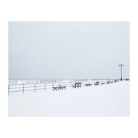 Benches along the pier on snow beach (Print Only)