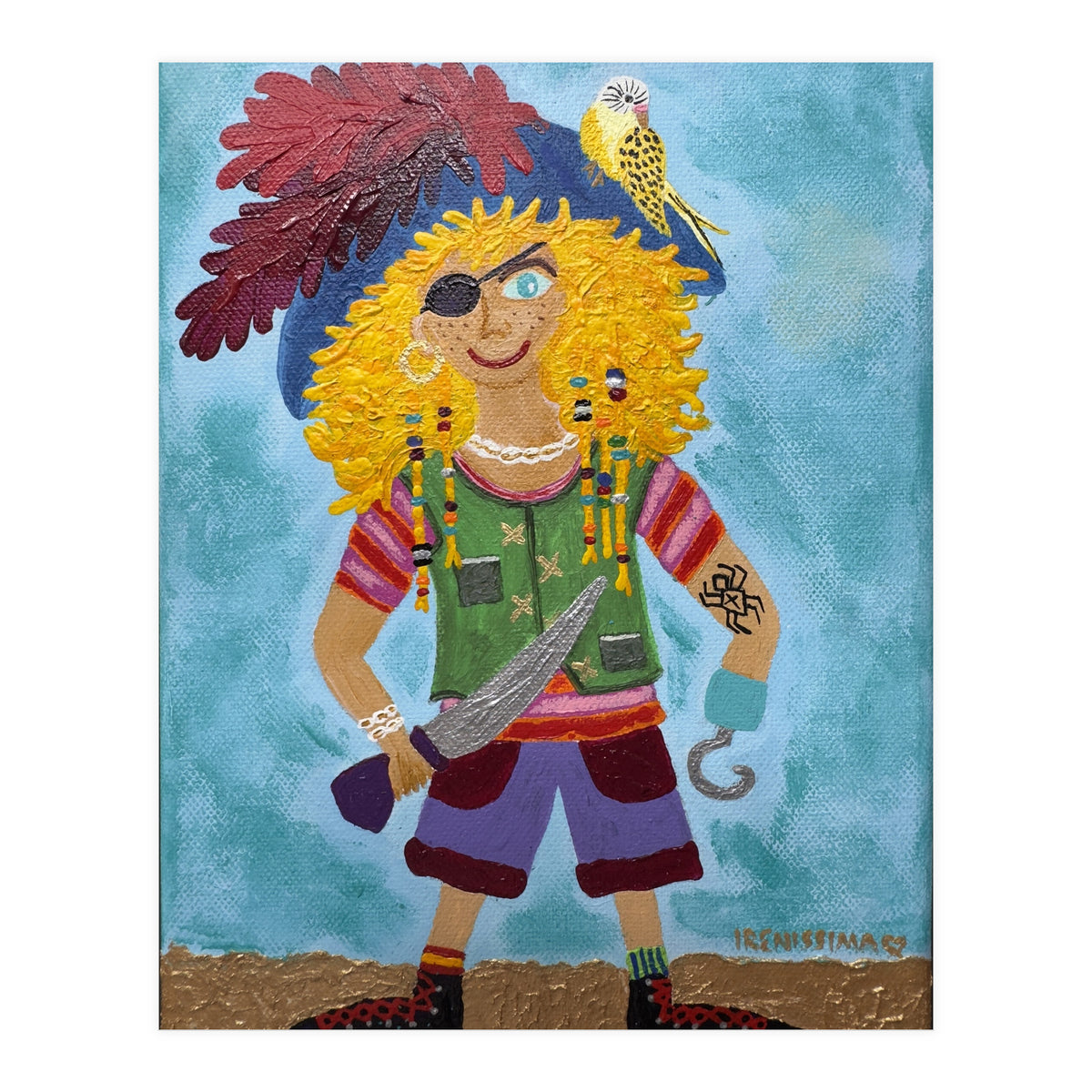 Finn, the Pirate, with Cookie, his Parrot (Print Only)