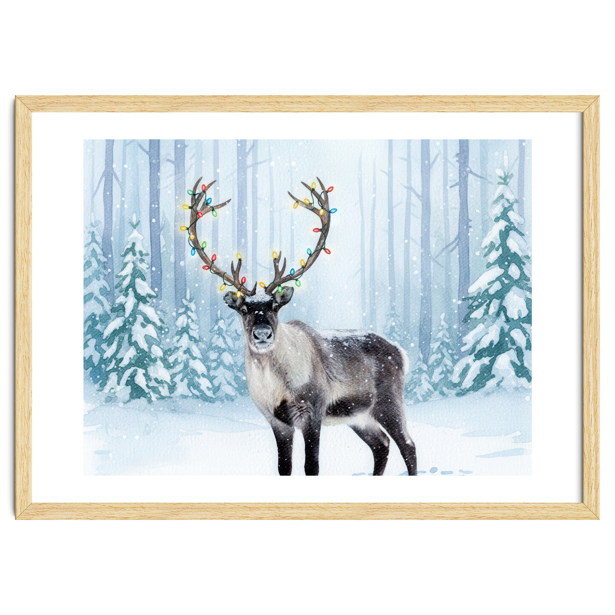 Reindeer with Christmas Lights, Deer Magical Winter Art