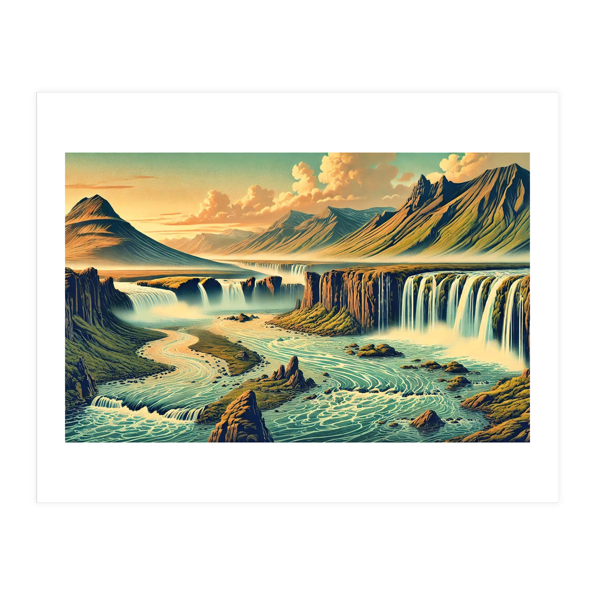 Vintage Iceland, Landscape Poster (Print Only)