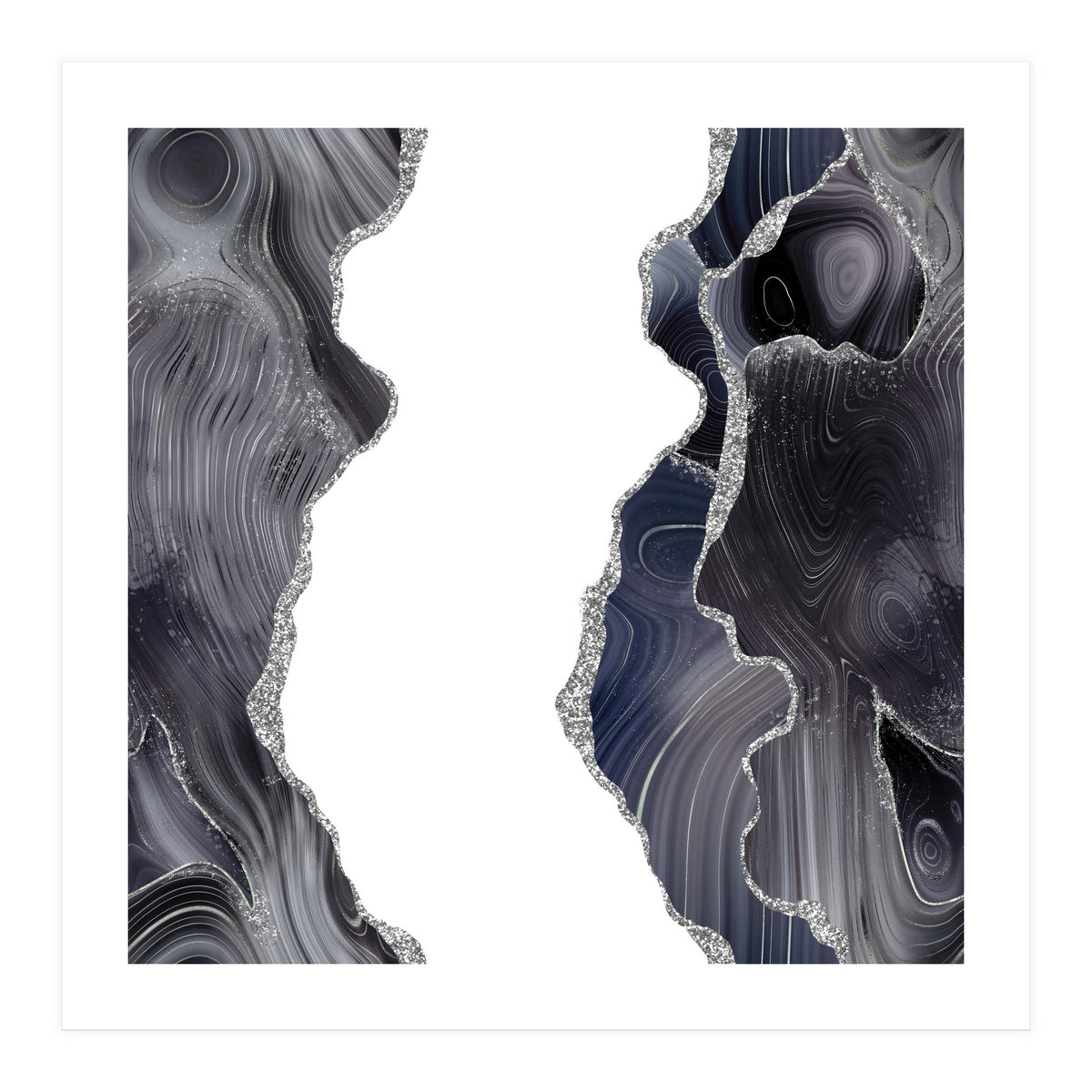 Black & Silver Glitter Agate Texture 05 (Print Only)