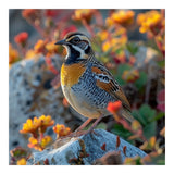 Bird Perched On A Rock With Flowers (Print Only) thumbnail