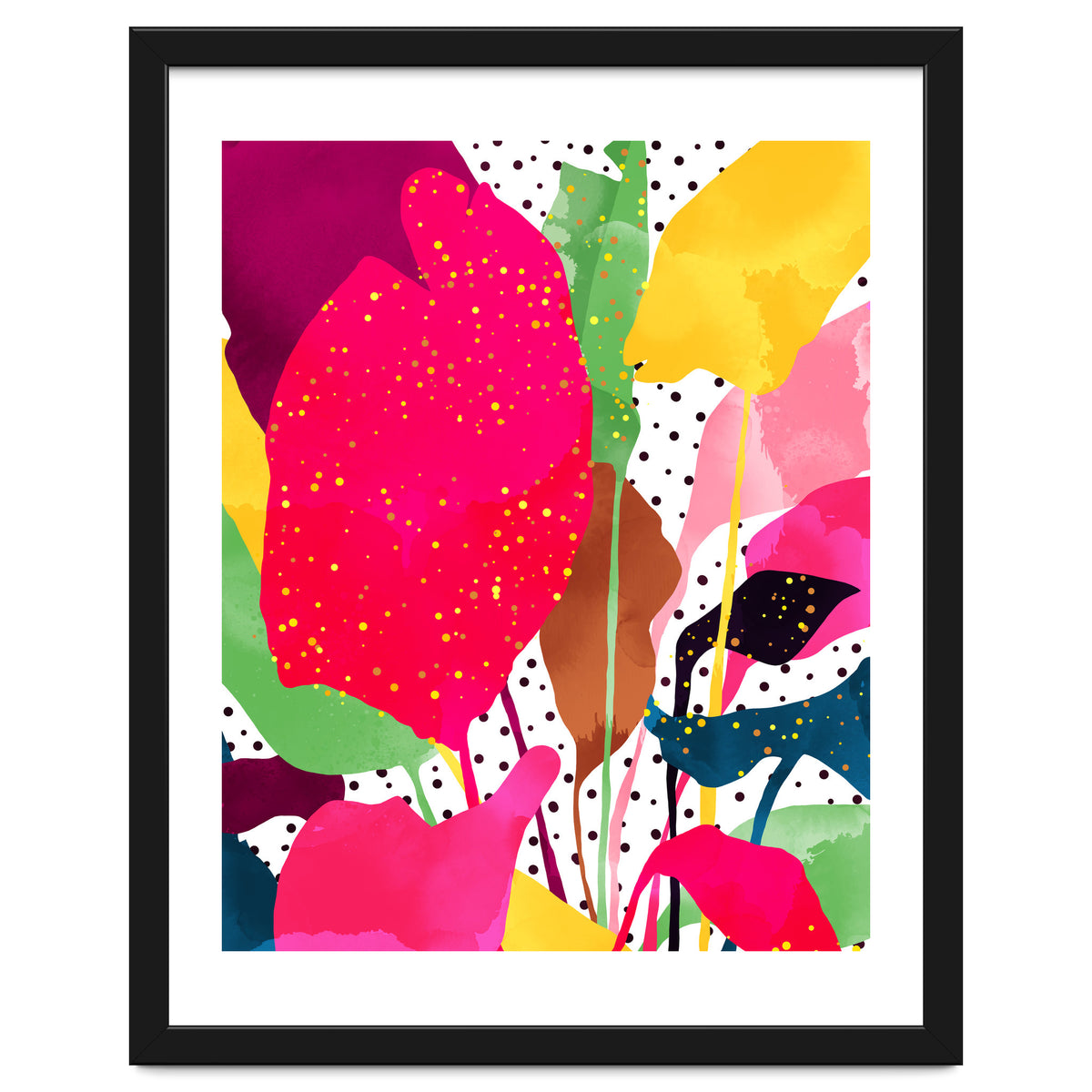 Modern Botanical, Nature Plants Tropical Jungle Garden, Eclectic Pop Of Color Glitter Gold Bohemian Graphic