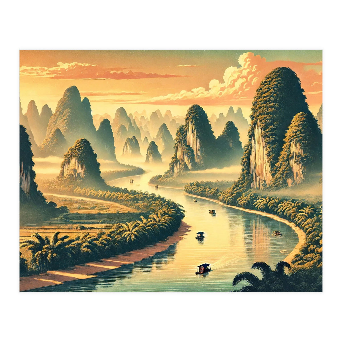 Vintage China, Guilin Karst Mountains Poster (Print Only)