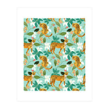 Cheetah Jungle, Wildlife Nature Wild Cats Tigers Leopard Botanical Animals Mint Quirky Illustration (Print Only) thumbnail