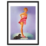 Pinup Girl On A Scale With Her Little Black Dog Behind thumbnail
