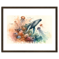 Whale And Jellyfish Watercolor