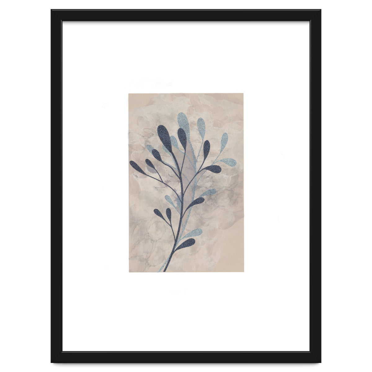 Leaf Beige and Blue Art Print