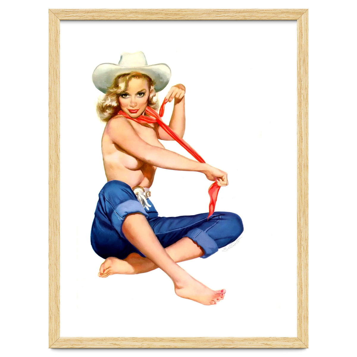 Pinup Texas Girl With White Cowboy Hat