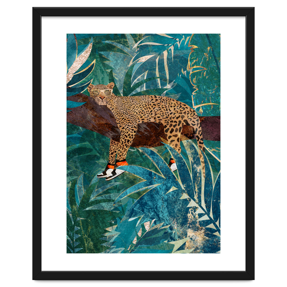 Leopard wearing shoes in the jungle