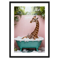 Giraffe in Bathtub, Whimsical Bathroom Art