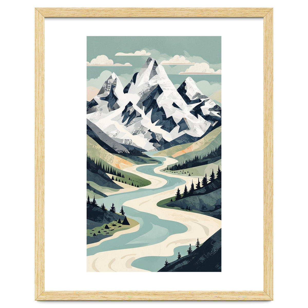 Majestic Alpine Peaks: Organic Modern Landscape Art