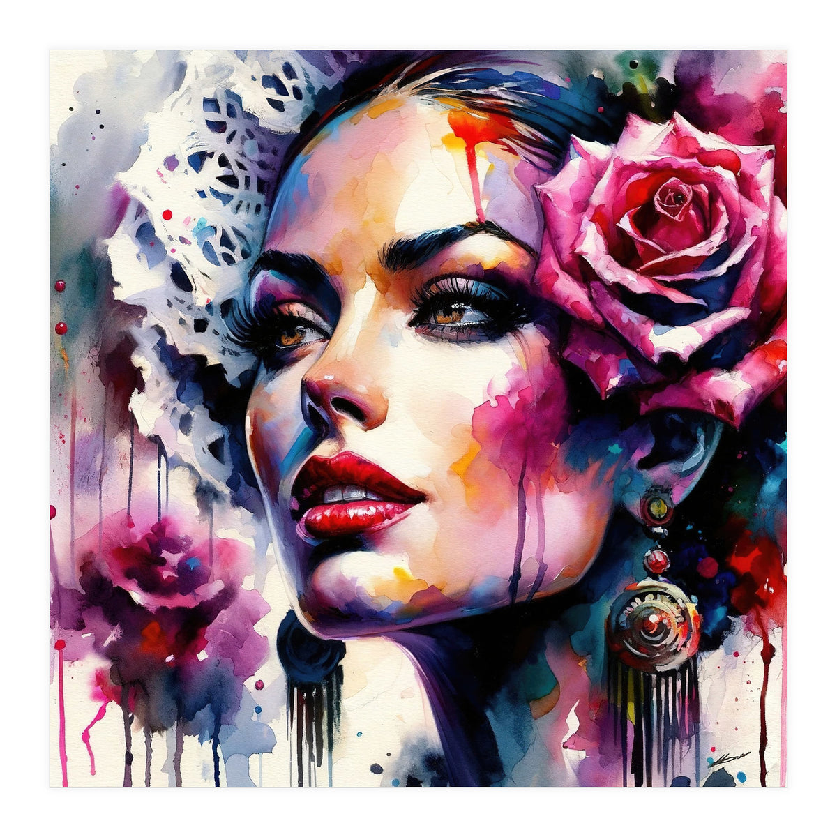 Rose Mantilla Flamenco Portrait (Print Only)