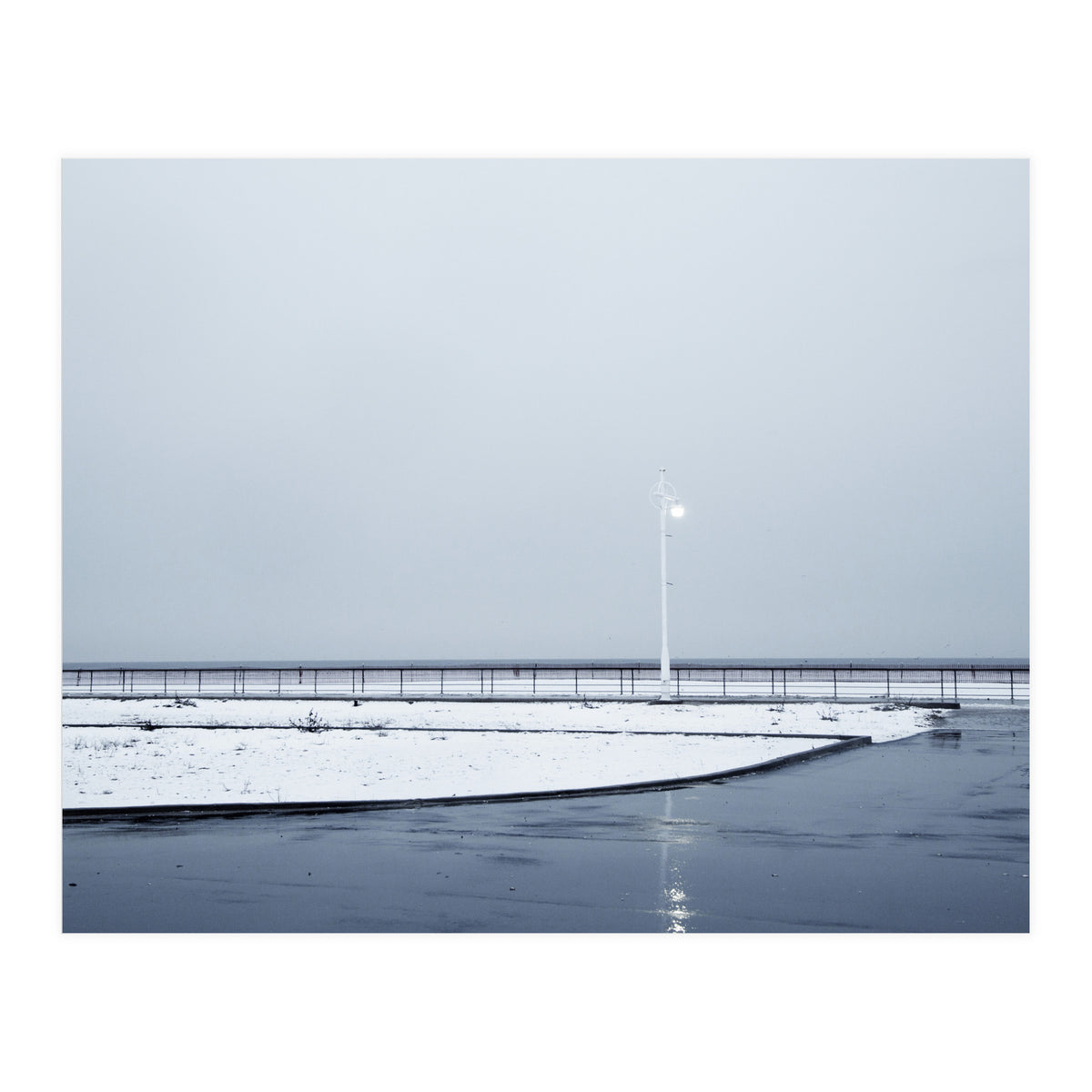 Street light turned on the winter snow street (Print Only)