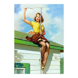 Pinup Sexy Girl Setting Up The Antenna On The Roof (Print Only) thumbnail
