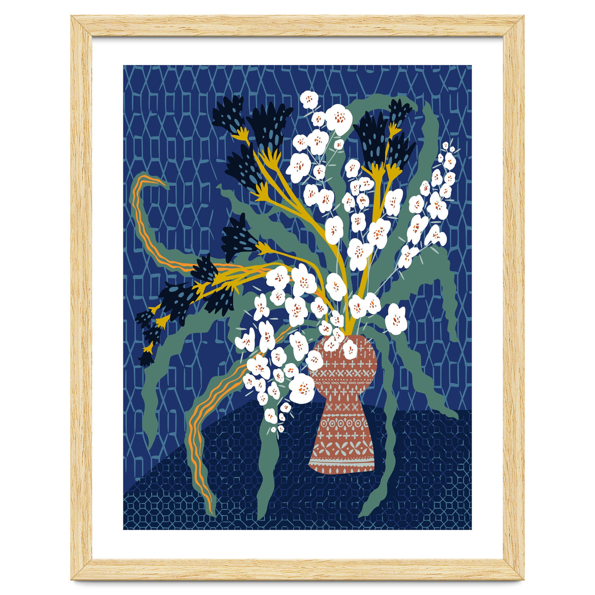 Floral contemporary still life dark blue