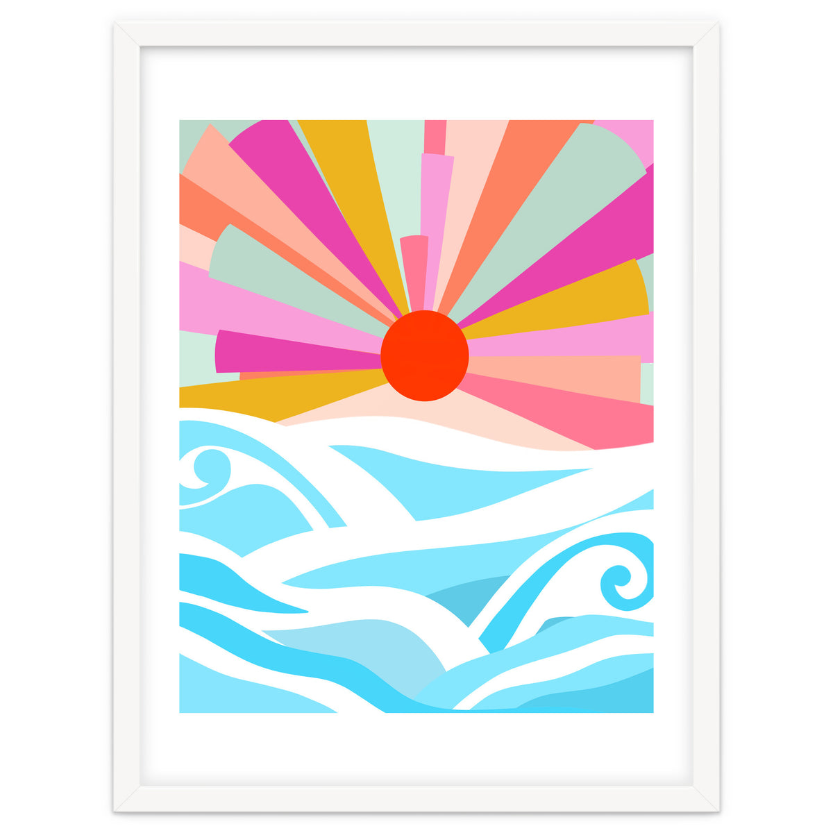 Boho Sunrise, Bohemian Abstract Landscape Nature, Colorful Illustration Ocean Sea Beach Summer, Positive Vibes Mindset