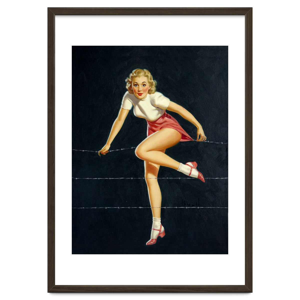 Pinup Girl Crossing The Barbed Wire