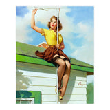 Pinup Sexy Girl Setting Up The Antenna On The Roof (Print Only) thumbnail