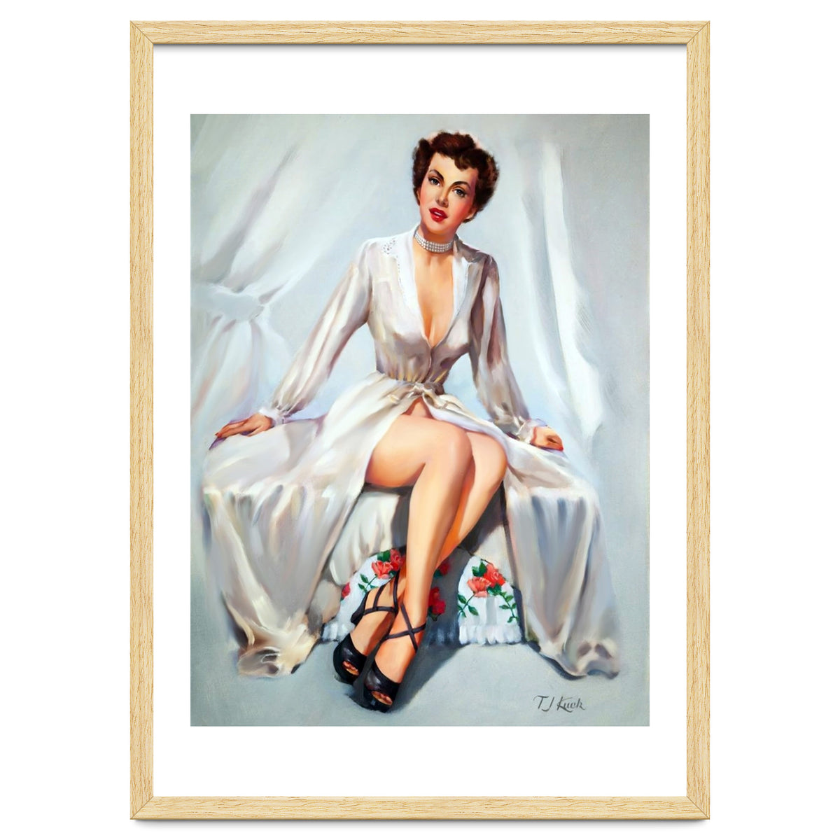 Beautiful Sexy Pinup In Posing Long White Dress