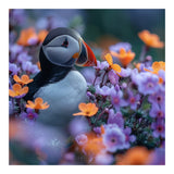 Puffin Bird Among Vibrant Purple And Orange Flowers (Print Only) thumbnail