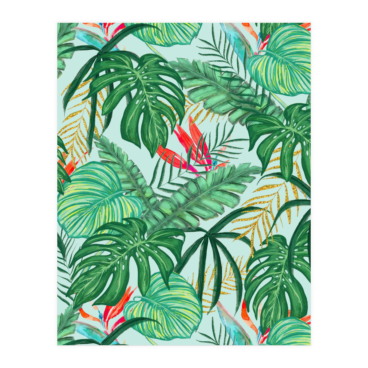 The Tropics | Jungle Botanical Bird of Paradise Illustration | Forest Palm Monstera Banana Leaves (Print Only)
