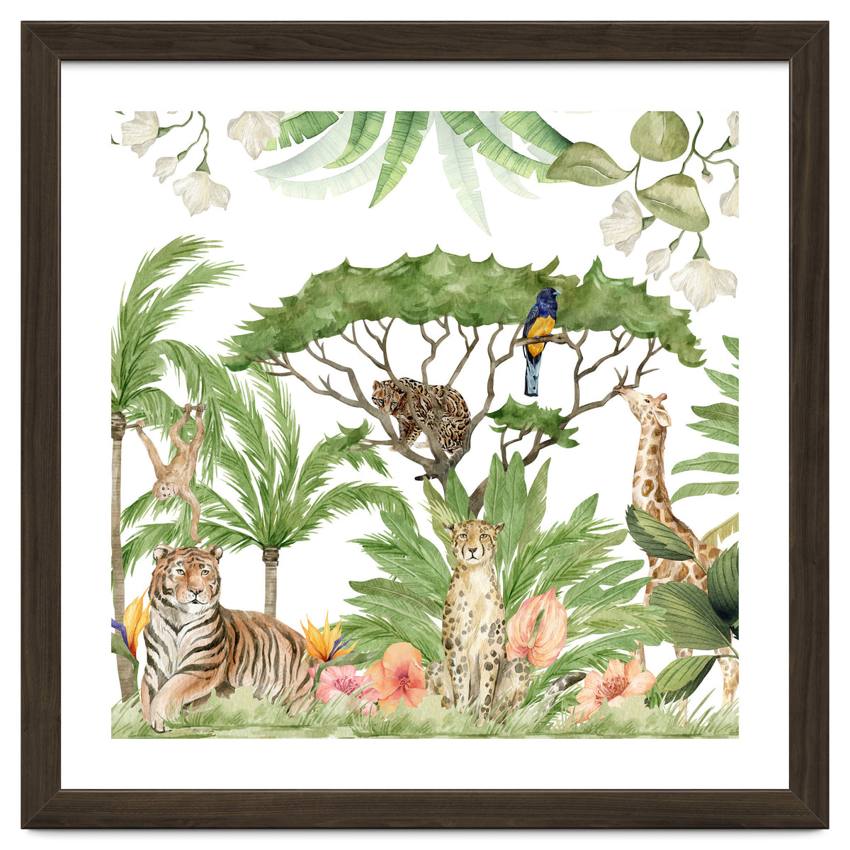 Watercolor Animals Savannah Landscape