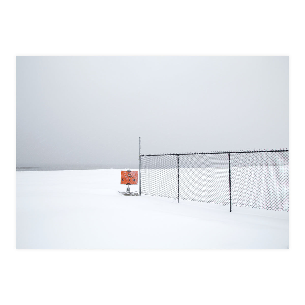 Detour sign in the snow beach (Print Only)