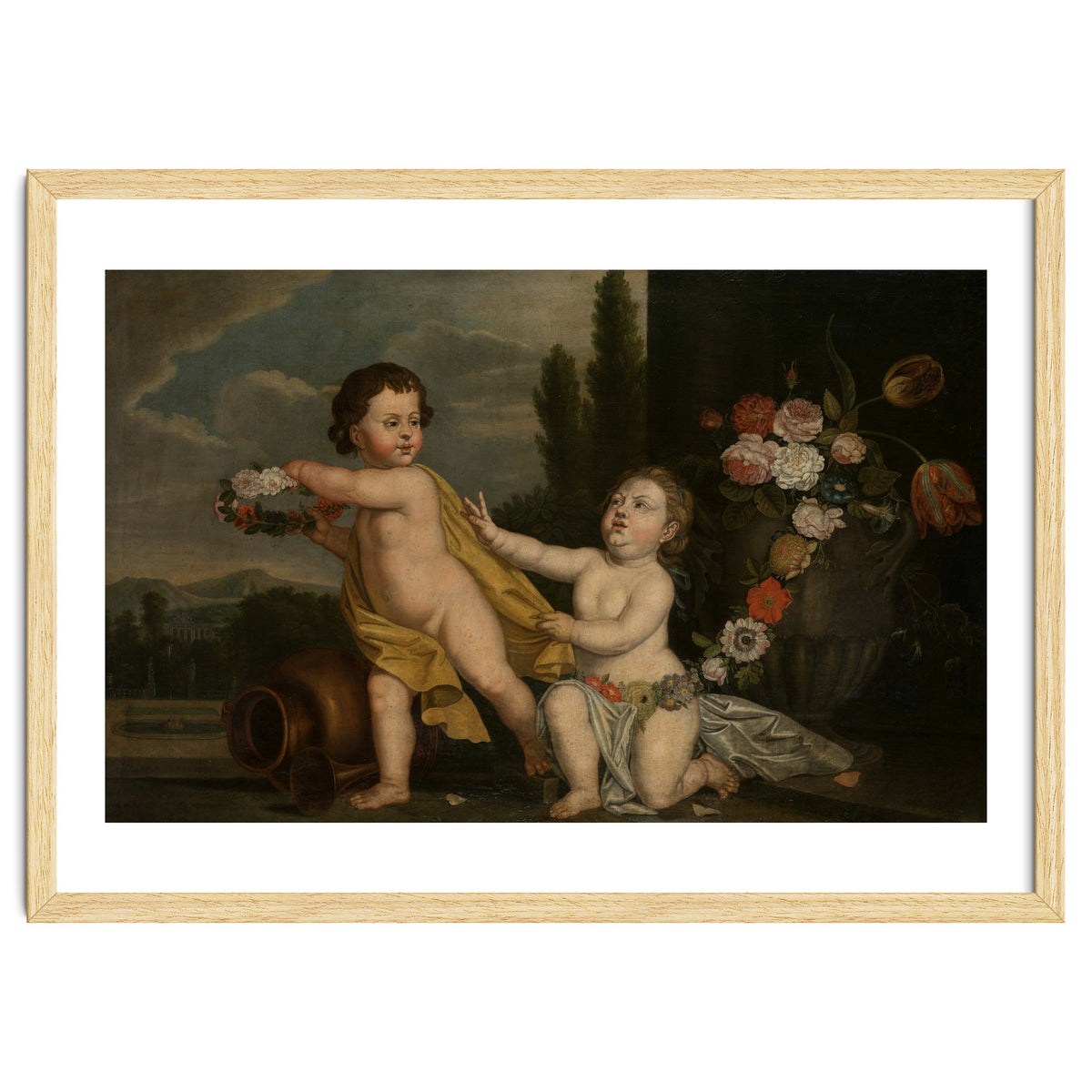 German Master (18th Century) – Two Putti with Garlands of Flowers