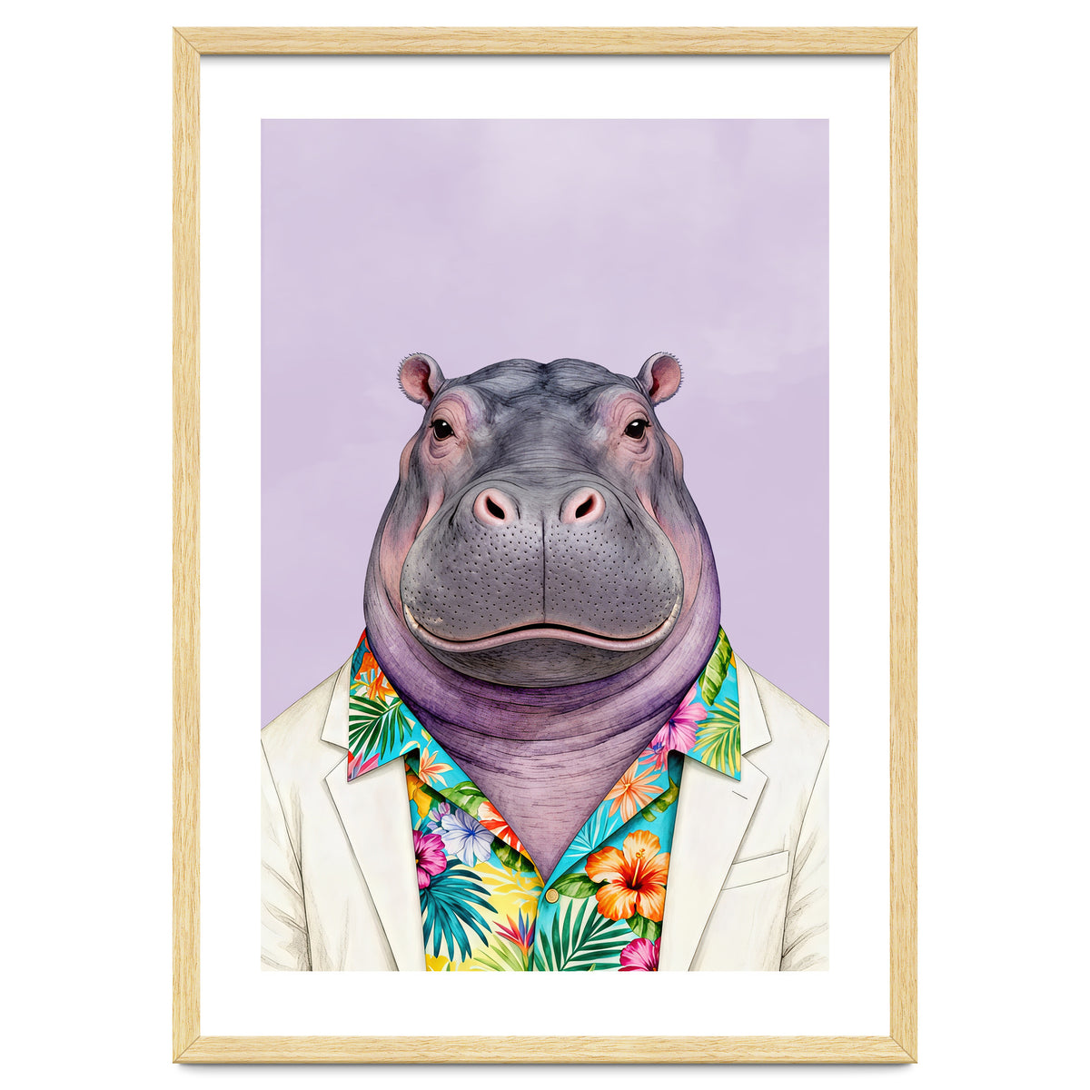 Hippopotamus in Gangster Havana Shirt