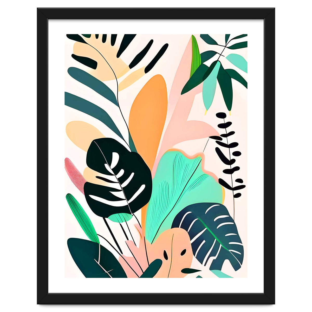 Pastello, Tropical Pastel Jungle, Botanical Neutral Muted Colors, Nature Plants Drawing Monstera, Exotic Bohemian Summer