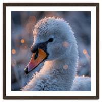 Close Up Frosty Swan Head During Golden Hour