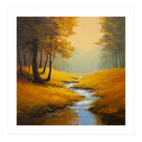 Golden Autumn Forest Path with Winding Creek (Print Only)